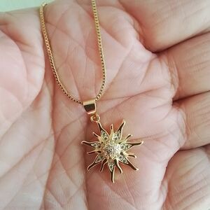 Gold Sunburst Pendant Necklace